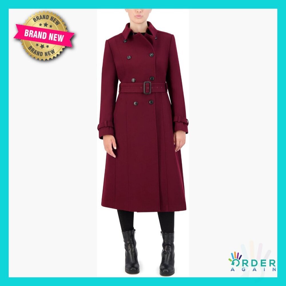 Wool Blend Trench Coat Flared Fit Classic Elegant Chic Outerwear Quilted Design